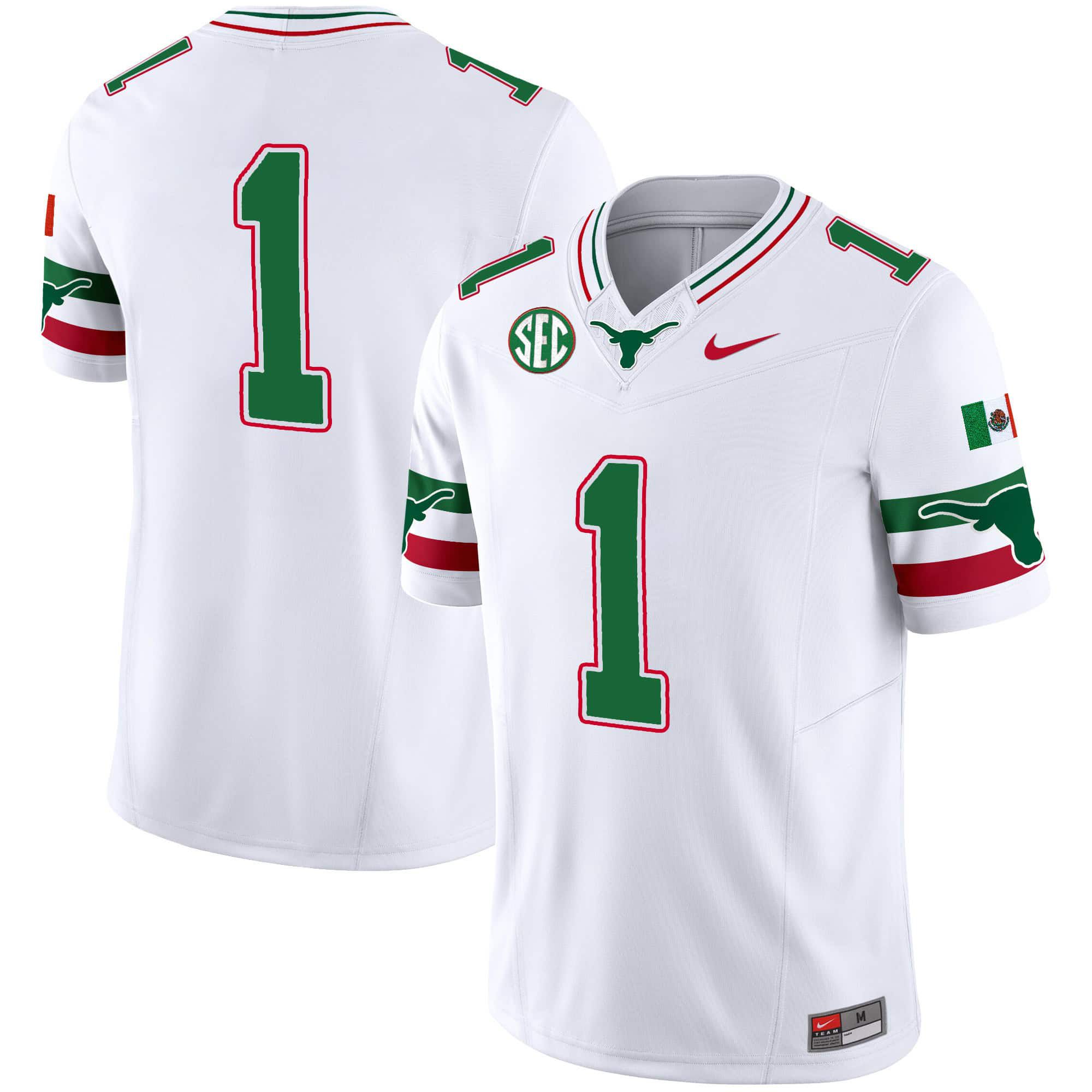 Men Texas Longhorns #1 No Name White 2024 Nike Mexico SEC Patch Vapor NCAA Jersey
